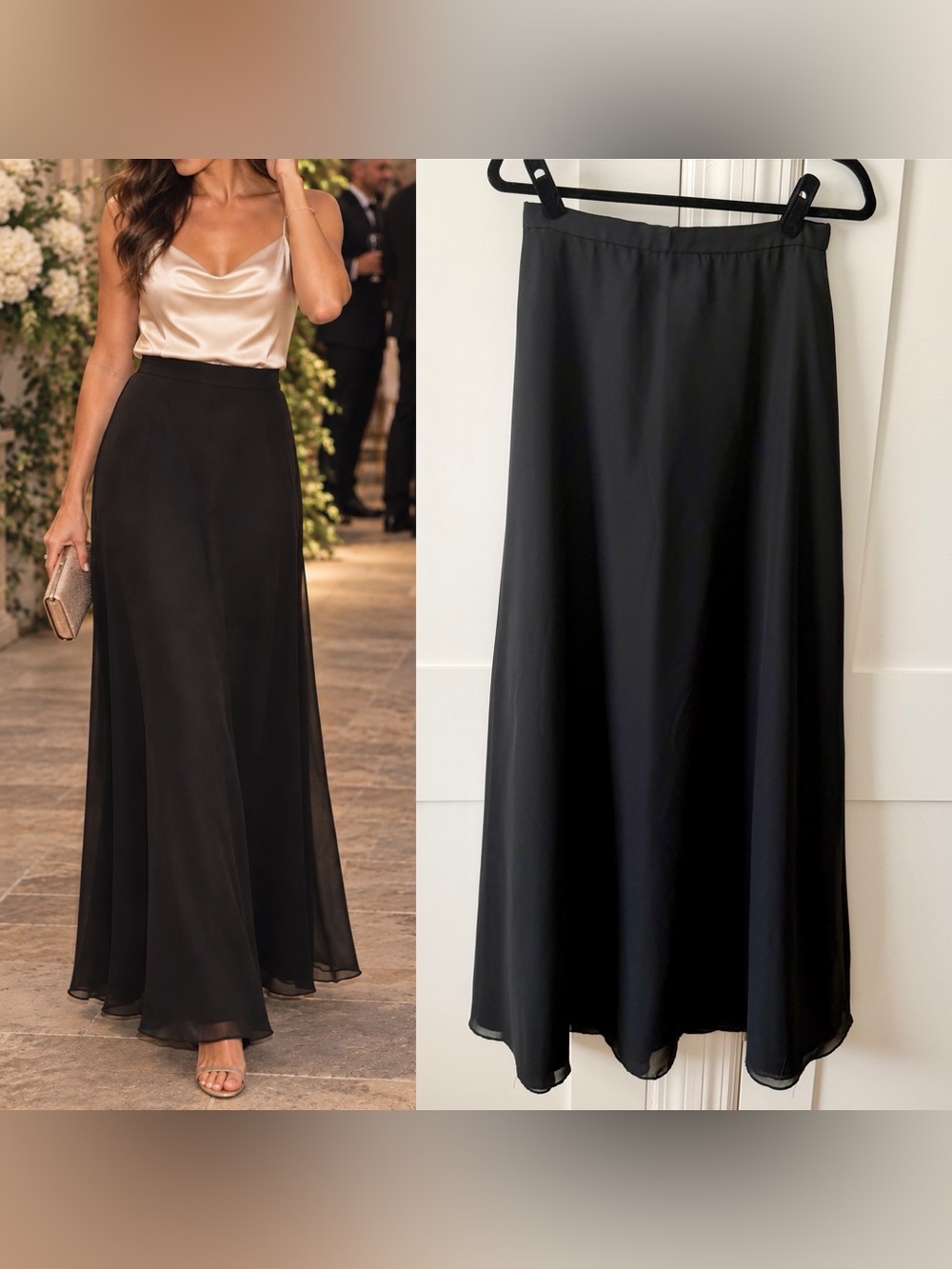 Bill Levkoff Vintage 90s Chiffon Maxi Formal Skirt Black Sz 10